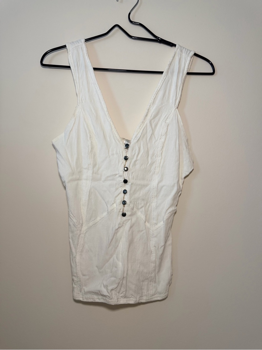 Free People White Button-Front V-Neck Cotton Camisole - Picture 2 of 8